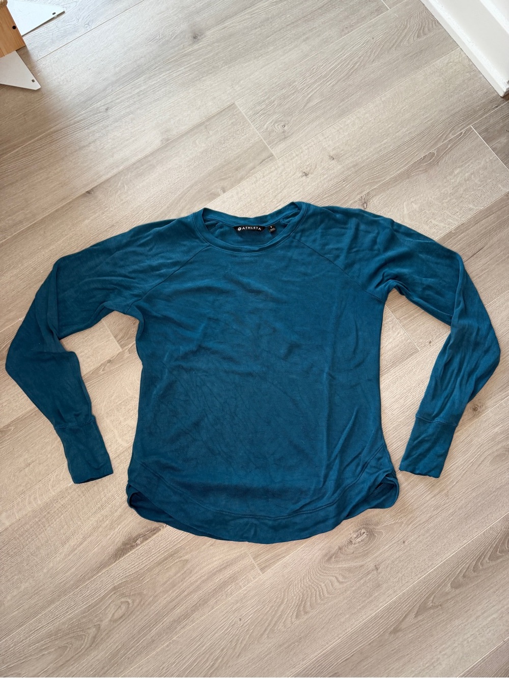 Athleta Modal Long Sleeve Pullover Top Teal Blue Thumb Hole Womens S